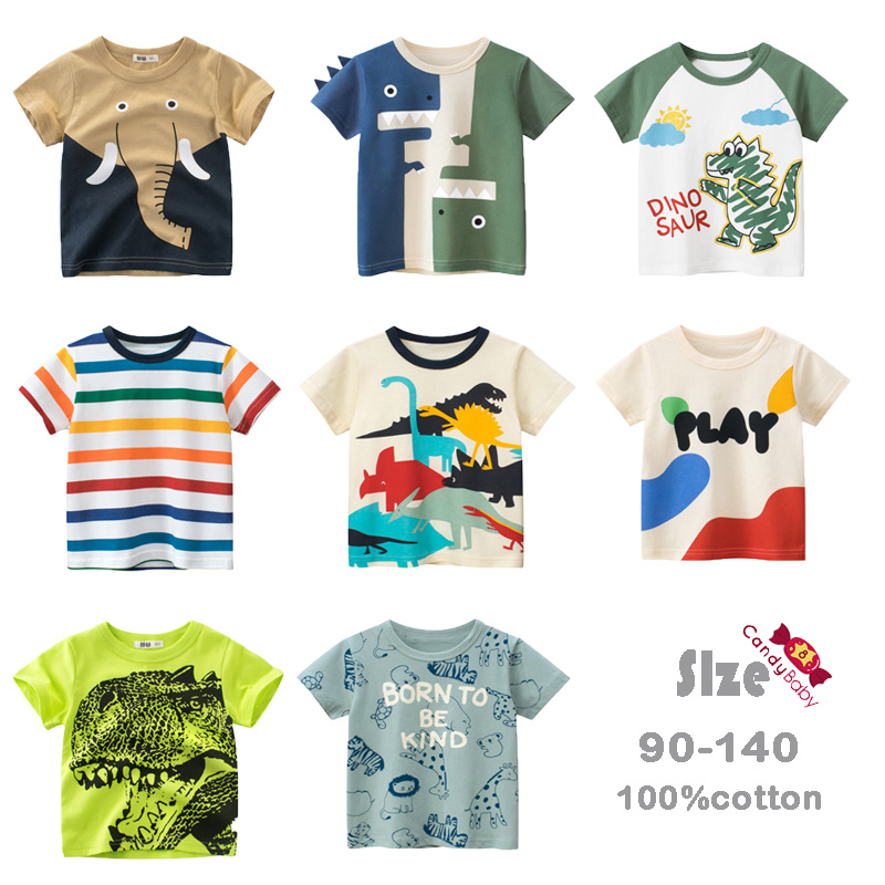 Boys Kids T Shirts Cartoon Animals Baby Tee Girls Children Cotton Short Sleeves Summer Tops Clothing Print Tee