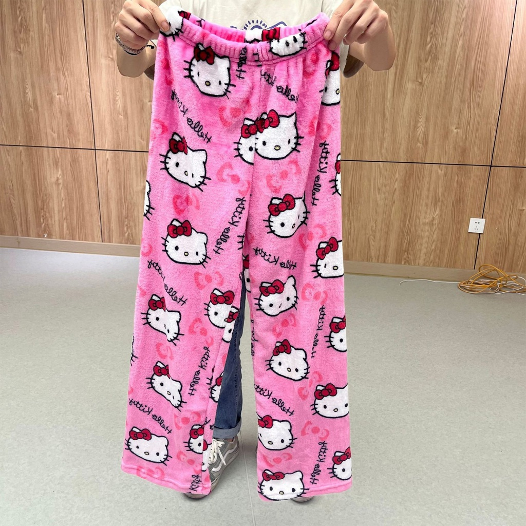 2024 Sanrio Hello Kitty coral fleece pajamas soft trousers women's casual home pants cute birthday gift