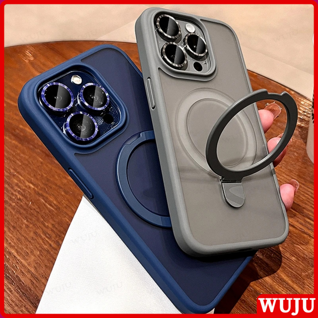WUJU Luxury Matte Magnetic Holder Wireless Charging Phone Case Compatible For iPhone 11 12 13 14 15 Pro Max Plus