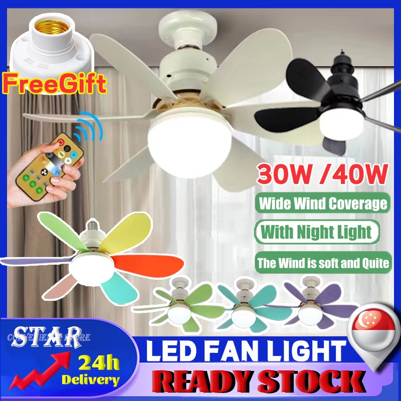 ?【READY STOCK】E27 Ceiling Fan With LED Fan Light 6 Blades Small Ceiling Siling Cooling Electric Fan Lamp Remote Control