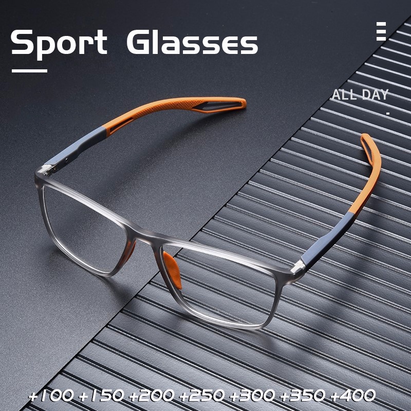 【Ready Stock】+1.00+1.50+2.00+2.50+3.00+3.50+4.00 TR90 sports anti-blue light rectangular reading glasses anti-drop anti-slip elderly farsighted glasses